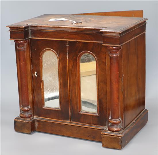 A Victorian Tunbridgeware miniature side cabinet with secret drawer back